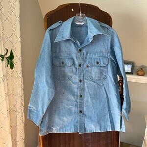 VTG Levis Men's Orange Tab 1960's 70’s Button Up Chambray Denim Shirt Size M USA